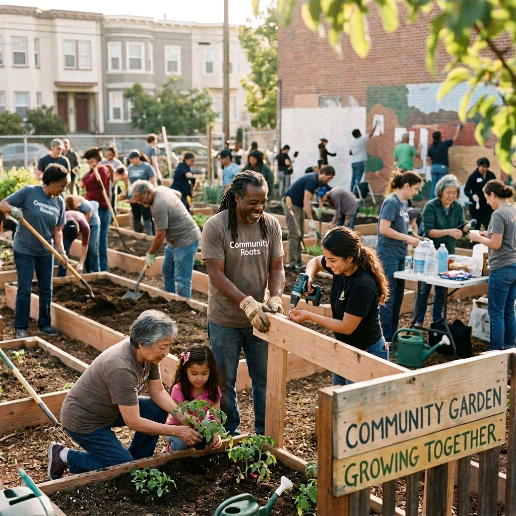 Community Garden Growing Together text